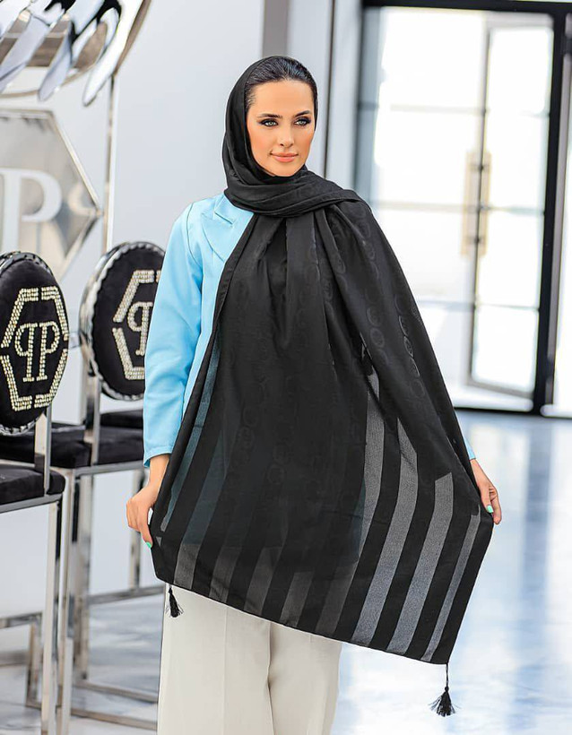 شال نخ ابریشم ژاکارد لاینی